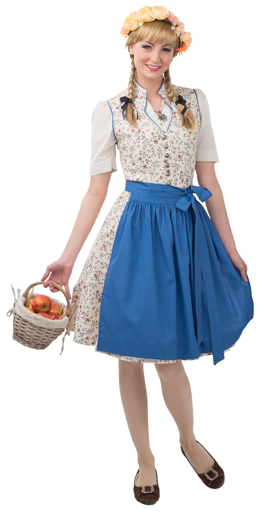 Bavarian dress ''Dirndl''midi, beige-blue