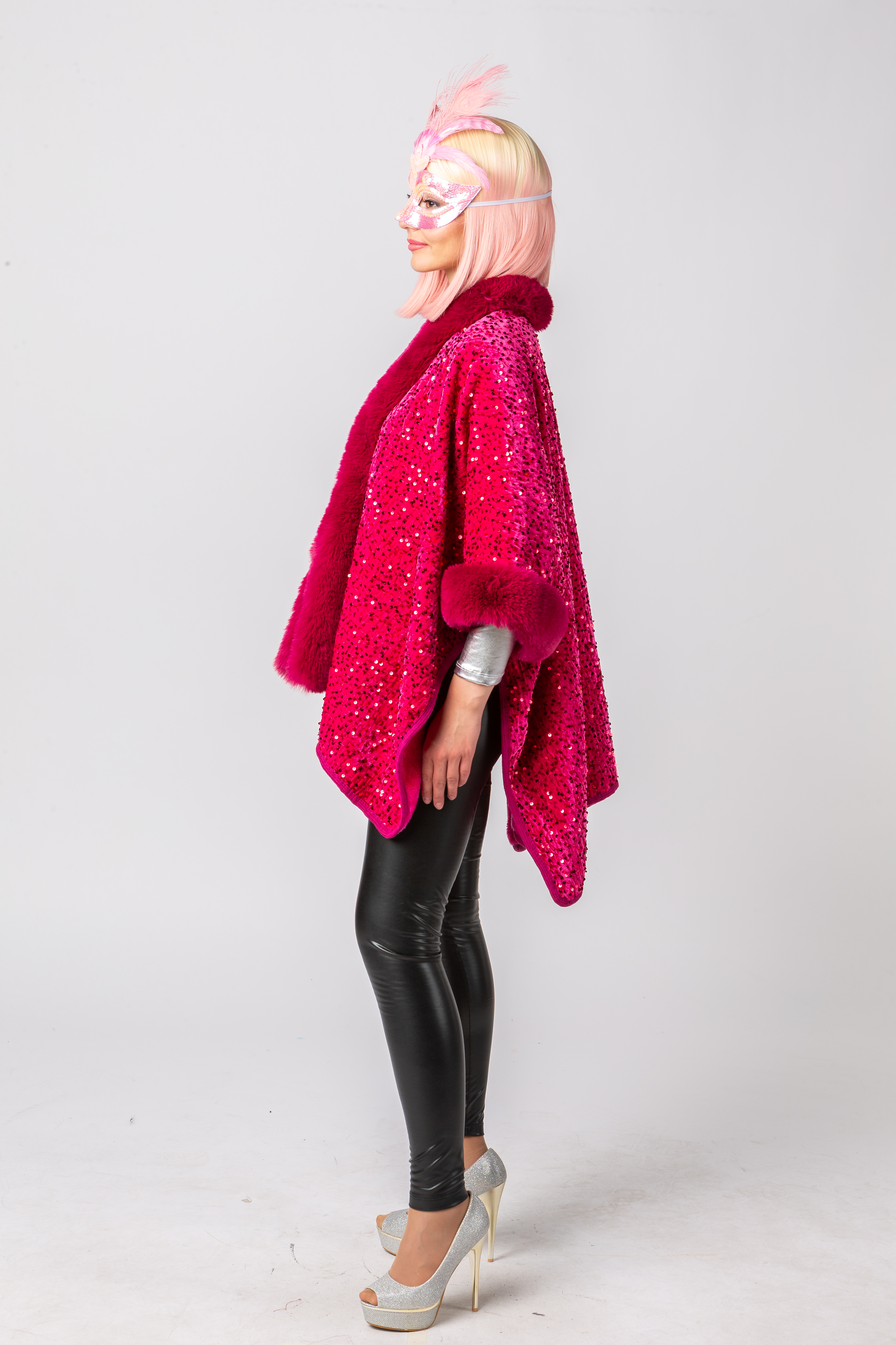 Poncho à paillettes, rose