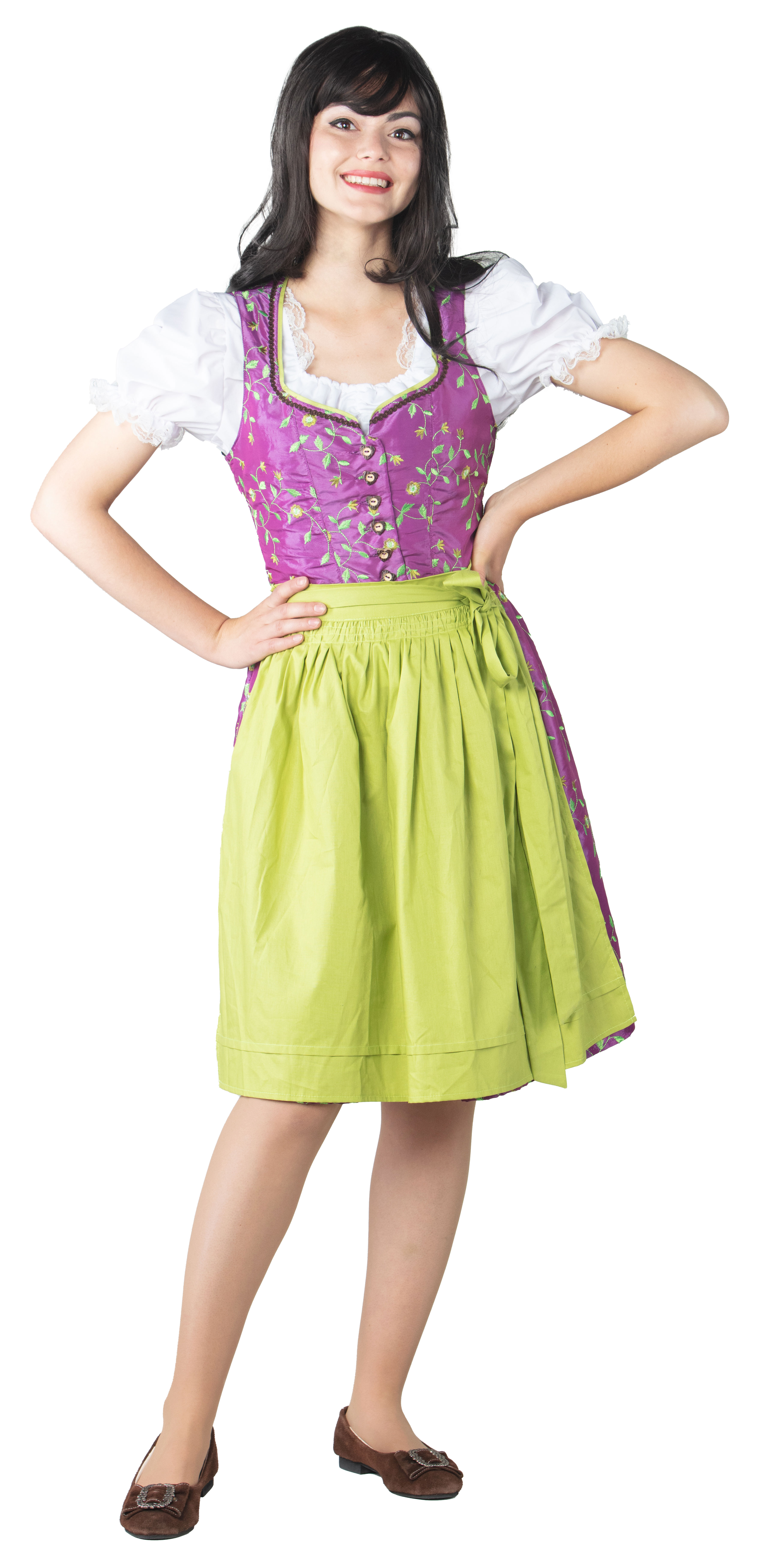 Dirndl fuchsia-limettengrün mit Schürze