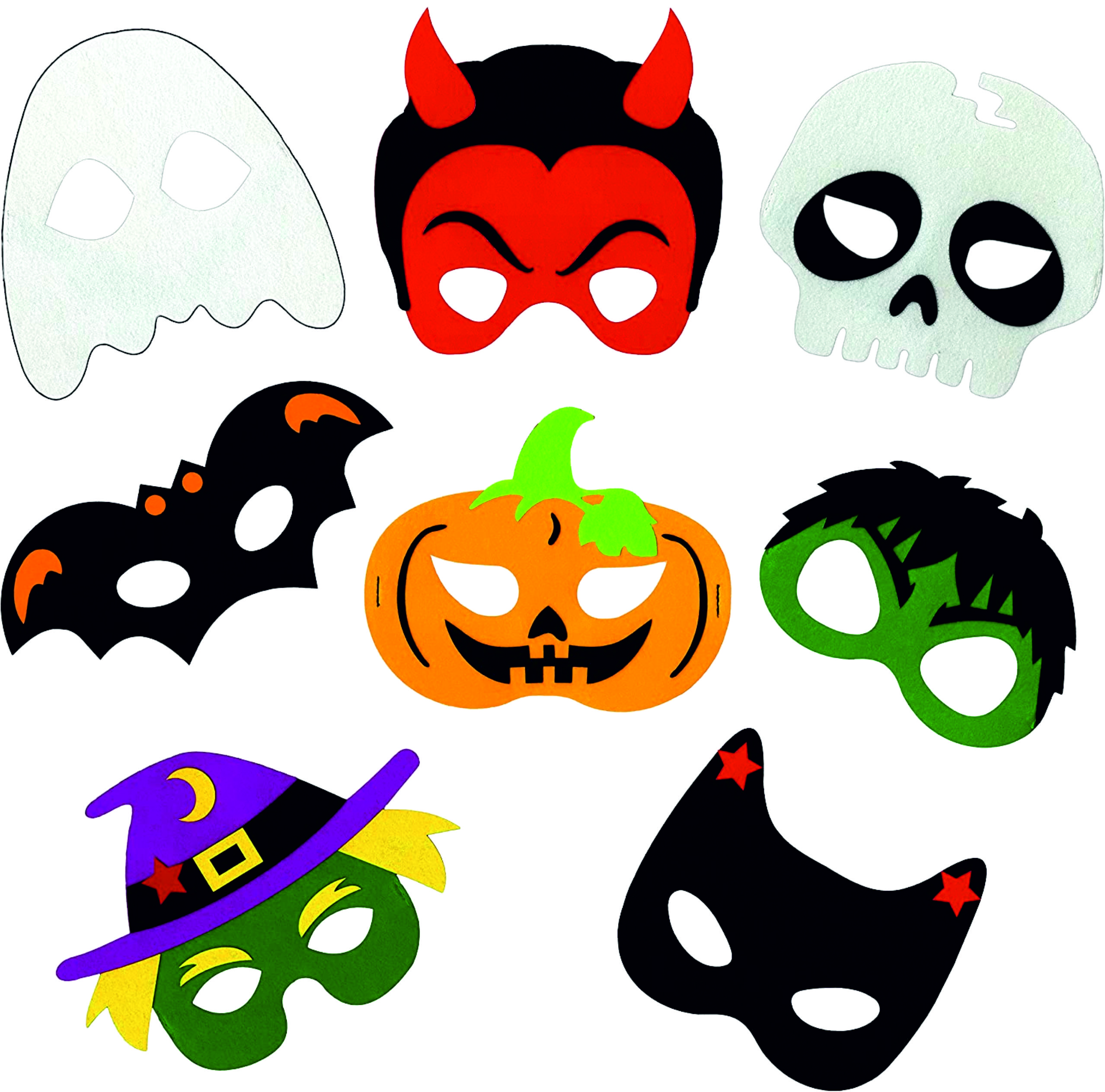 Masques en feutre colorés pour Halloween, lot de 8