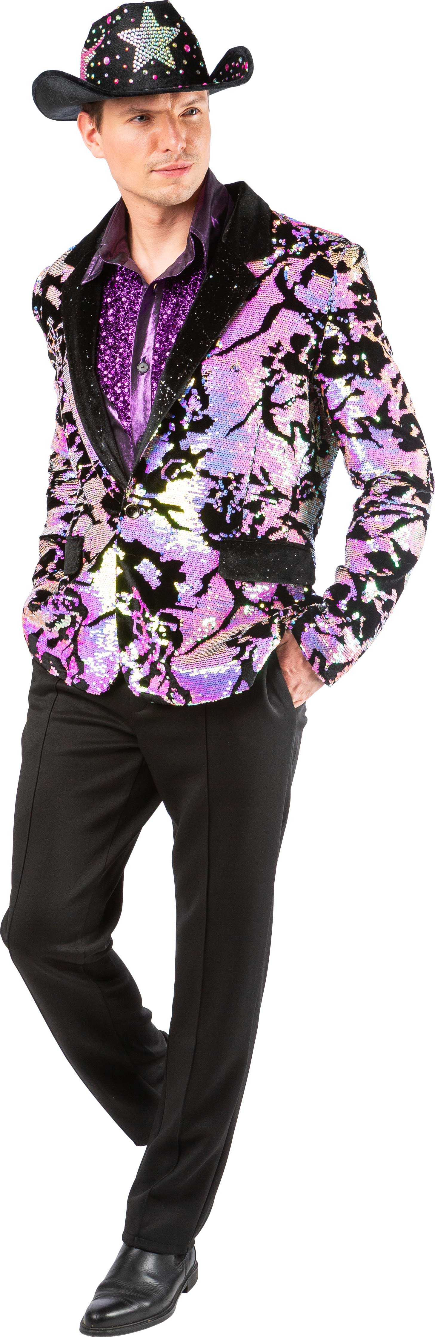 Men's sequinned jacket, black and pink