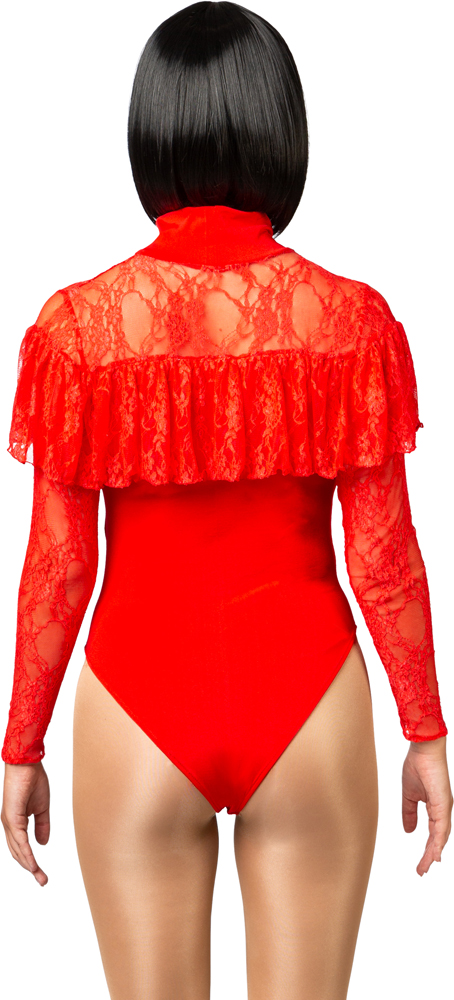 Lace ruffle bodysuit, red