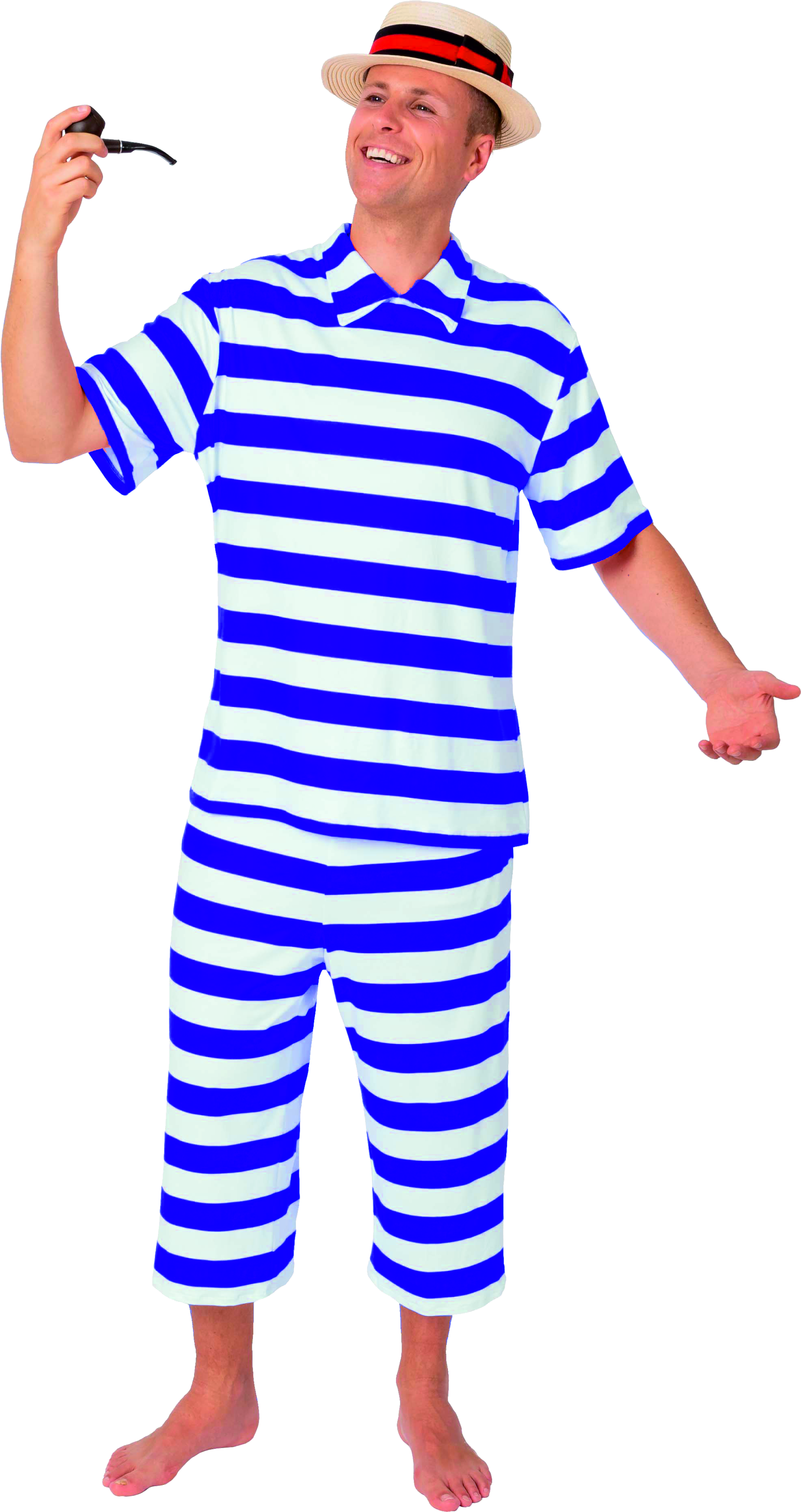 Swimming dress retro, blue and white striped, men