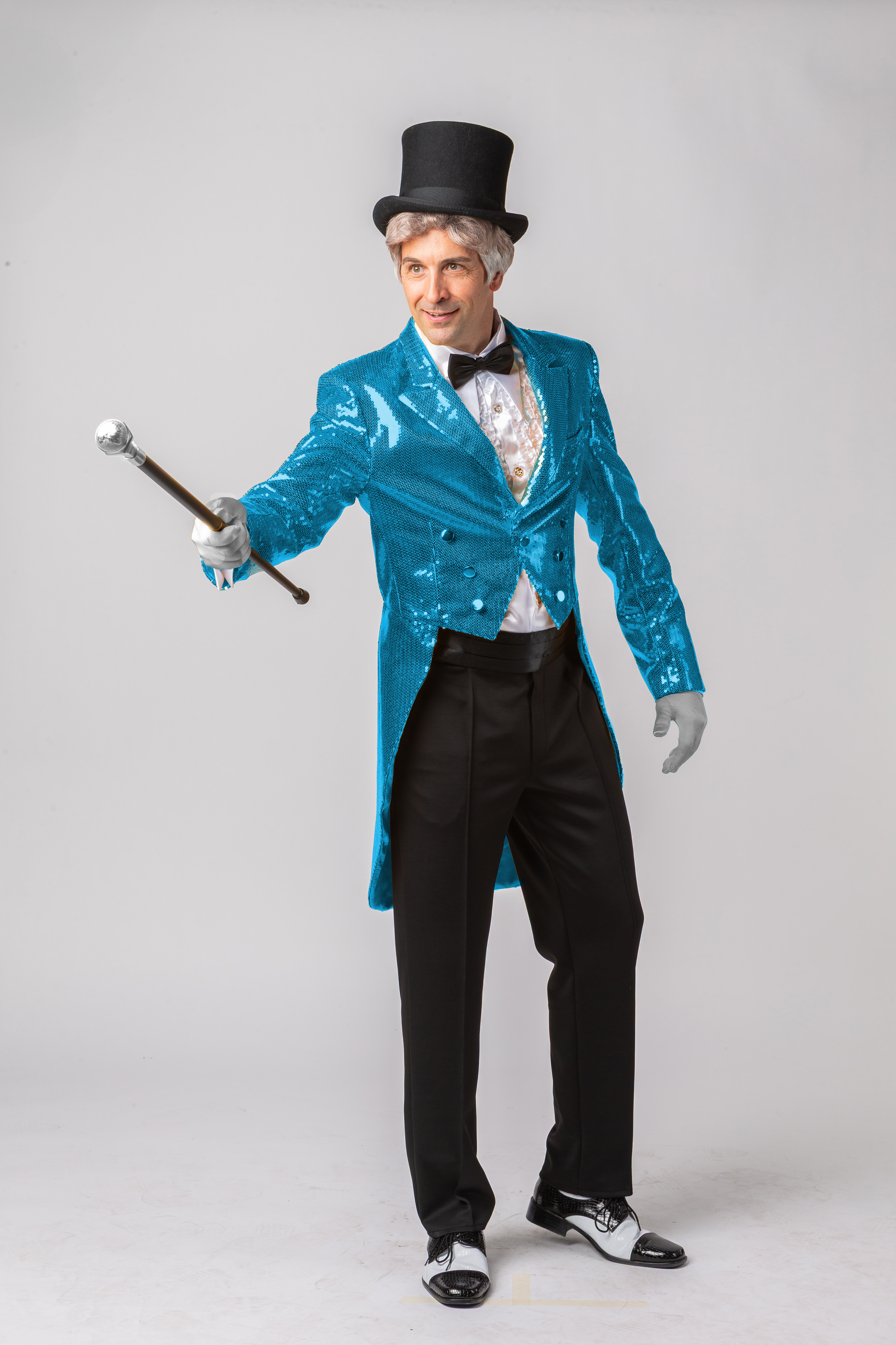 Men's tailcoat with sequins, turquoise